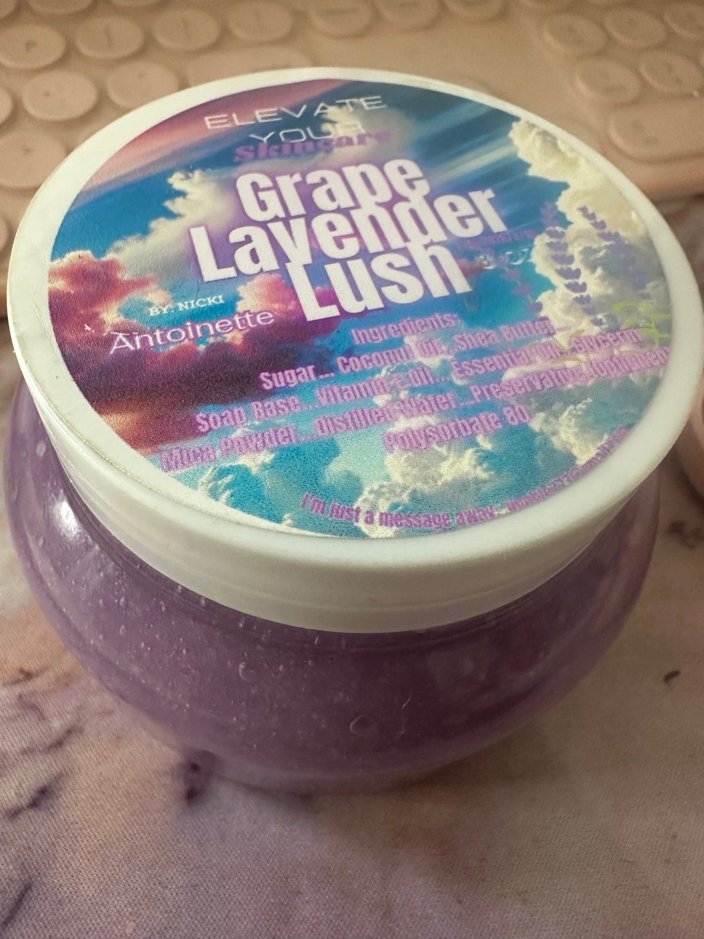 Grape lavender lush body scrub.